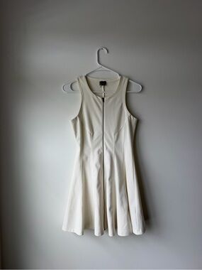 Sparkle & Fade Cream Sleeveless Zip-Front Fit-and-Flare Dress